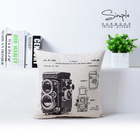 HKM-308179 Black and White Industrial Style Cotton Linen Cushion Case - 43cm x 43cm
