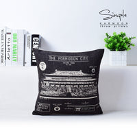 HKM-308179 Black and White Industrial Style Cotton Linen Cushion Case - 43cm x 43cm