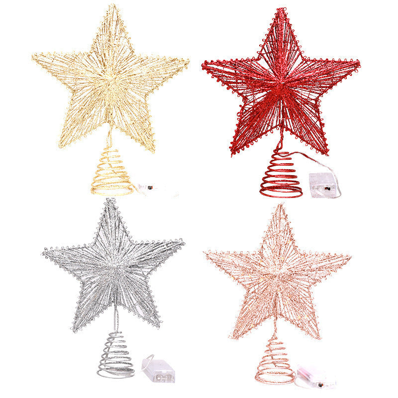 HKM-308179 Linear Iron Five-Pointed Star for Christmas Tree Topper - Light Gold, Silver, Red, Rose Gold Finish