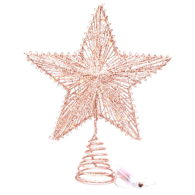 HKM-308179 Linear Iron Five-Pointed Star for Christmas Tree Topper - Light Gold, Silver, Red, Rose Gold Finish