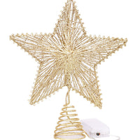 HKM-308179 Linear Iron Five-Pointed Star for Christmas Tree Topper - Light Gold, Silver, Red, Rose Gold Finish