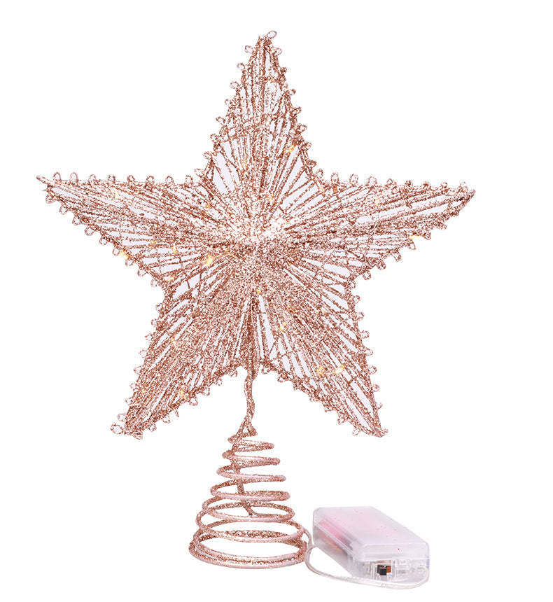 HKM-308179 Linear Iron Five-Pointed Star for Christmas Tree Topper - Light Gold, Silver, Red, Rose Gold Finish