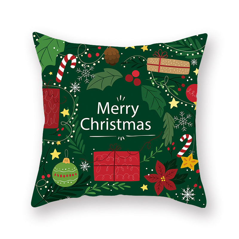 HKM-308435 Christmas Theme Peach Skin Cushion Pillowcase - 45x45cm Polyester Cover