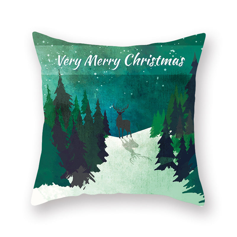 HKM-308435 Christmas Theme Peach Skin Cushion Pillowcase - 45x45cm Polyester Cover