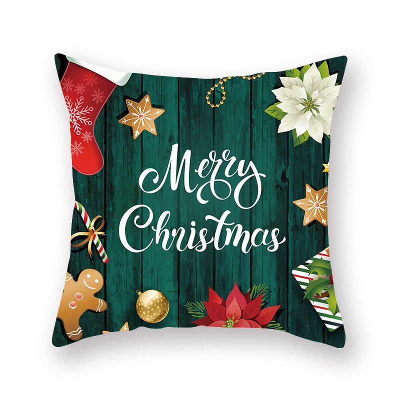 HKM-308435 Christmas Theme Peach Skin Cushion Pillowcase - 45x45cm Polyester Cover