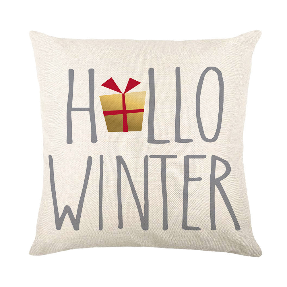 HKM-308499 Hand Painted Elk Christmas Tree Linen Pillow Cover, Modern Simple Holiday Cushion 45x45cm