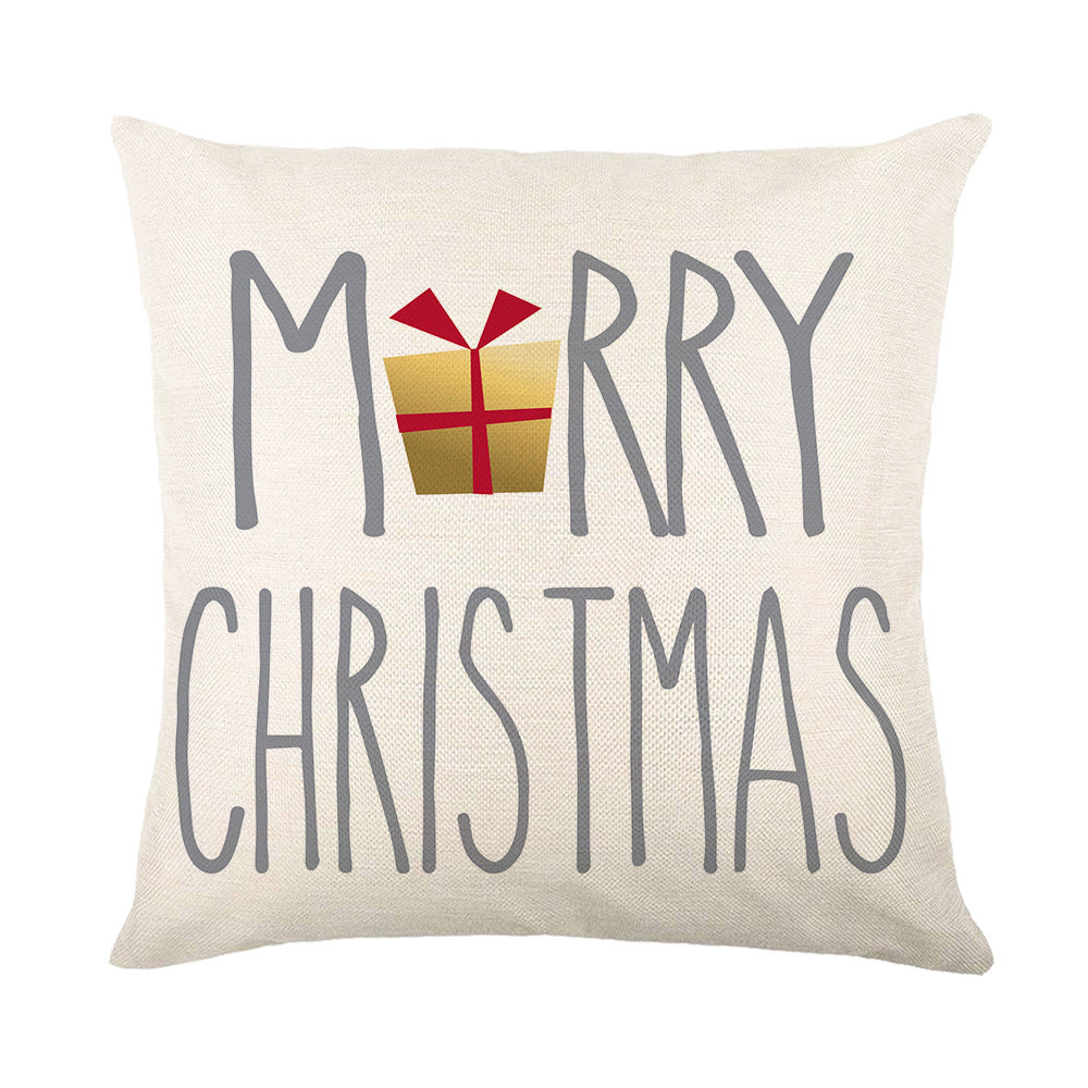 HKM-308499 Hand Painted Elk Christmas Tree Linen Pillow Cover, Modern Simple Holiday Cushion 45x45cm