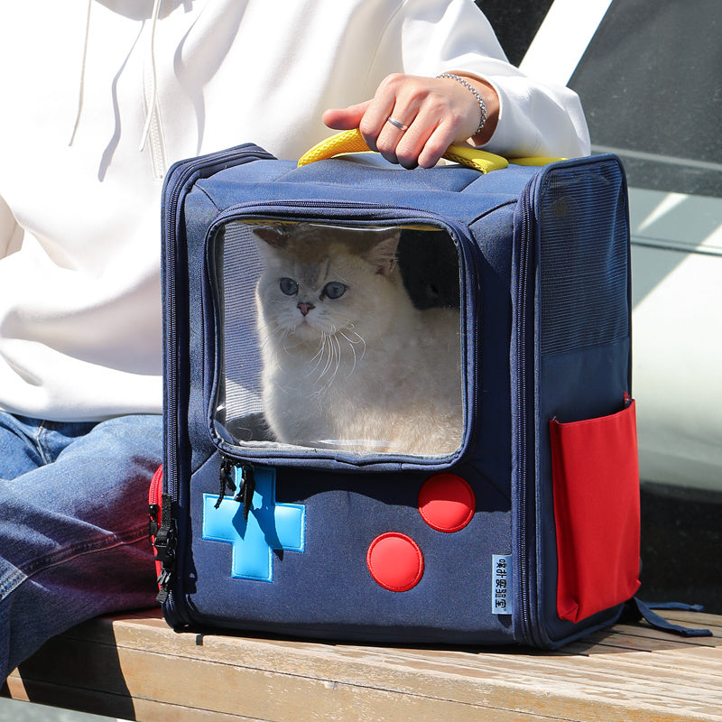 HKM-308563 Portable Retro Game Console Style Cat and Dog Backpack - Foldable Travel Bag for Pets, Large Capacity