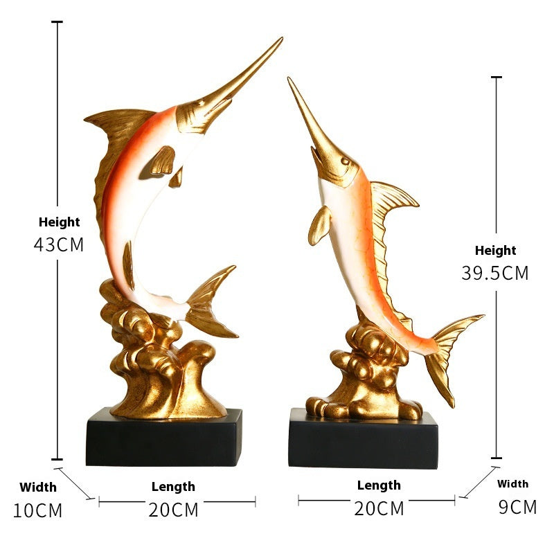 HKM-309459 European Style Resin Swordfish Decorative Craft in Ocean Green, Lake Blue, Coral Red, and Bright Gold Options