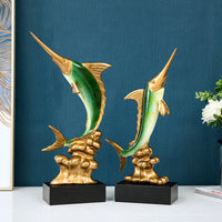 HKM-309459 European Style Resin Swordfish Decorative Craft in Ocean Green, Lake Blue, Coral Red, and Bright Gold Options