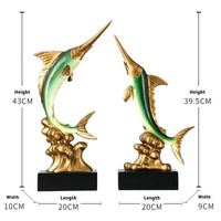 HKM-309459 European Style Resin Swordfish Decorative Craft in Ocean Green, Lake Blue, Coral Red, and Bright Gold Options