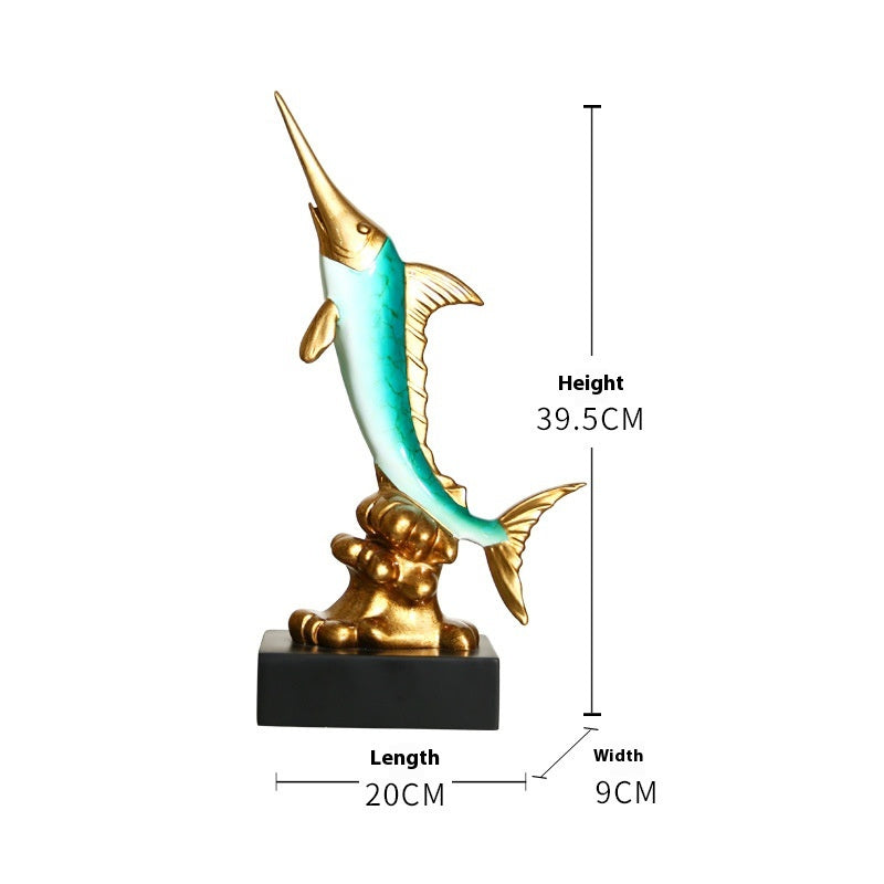 HKM-309459 European Style Resin Swordfish Decorative Craft in Ocean Green, Lake Blue, Coral Red, and Bright Gold Options