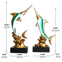 HKM-309459 European Style Resin Swordfish Decorative Craft in Ocean Green, Lake Blue, Coral Red, and Bright Gold Options