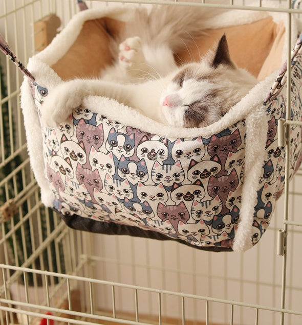 HKM-309523 Multi-Functional Semi-Enclosed Cat Hammock Nest with Flannel, PP Cotton, Cashmere, and Alloy