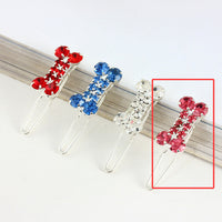 HKM-309523 Rhinestone Dog Bone Barrettes for Stylish Pet Decoration in White, Pink, Blue, and Red