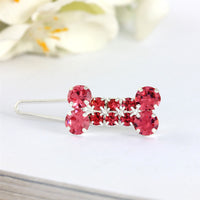 HKM-309523 Rhinestone Dog Bone Barrettes for Stylish Pet Decoration in White, Pink, Blue, and Red