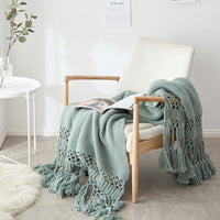 HKM-309843 Handmade Hollow Knitted Blanket with Tassels, 120x180cm, Polyacrylonitrile Material