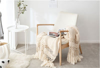 HKM-309843 Handmade Hollow Knitted Blanket with Tassels, 120x180cm, Polyacrylonitrile Material