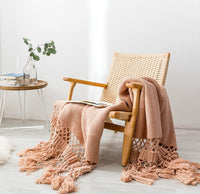 HKM-309843 Handmade Hollow Knitted Blanket with Tassels, 120x180cm, Polyacrylonitrile Material