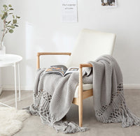 HKM-309843 Handmade Hollow Knitted Blanket with Tassels, 120x180cm, Polyacrylonitrile Material
