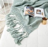 HKM-309843 Handmade Hollow Knitted Blanket with Tassels, 120x180cm, Polyacrylonitrile Material
