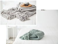 HKM-309843 Handmade Hollow Knitted Blanket with Tassels, 120x180cm, Polyacrylonitrile Material