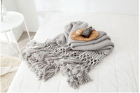 HKM-309843 Handmade Hollow Knitted Blanket with Tassels, 120x180cm, Polyacrylonitrile Material