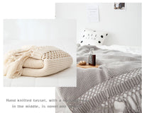 HKM-309843 Handmade Hollow Knitted Blanket with Tassels, 120x180cm, Polyacrylonitrile Material