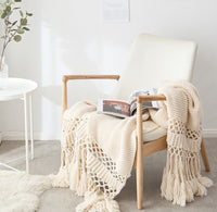 HKM-309843 Handmade Hollow Knitted Blanket with Tassels, 120x180cm, Polyacrylonitrile Material
