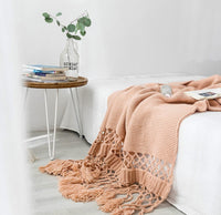 HKM-309843 Handmade Hollow Knitted Blanket with Tassels, 120x180cm, Polyacrylonitrile Material