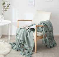 HKM-309843 Handmade Hollow Knitted Blanket with Tassels, 120x180cm, Polyacrylonitrile Material