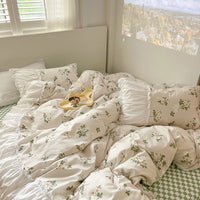 HKM-309843 Pastoral Small Floral Pure Cotton Bedding Set - Available in 1.2m, 1.5m, and 1.8m Sizes