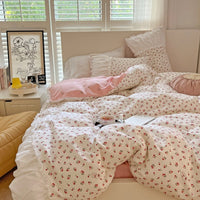 HKM-309843 Pastoral Small Floral Pure Cotton Bedding Set - Available in 1.2m, 1.5m, and 1.8m Sizes
