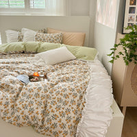 HKM-309843 Pastoral Small Floral Pure Cotton Bedding Set - Available in 1.2m, 1.5m, and 1.8m Sizes