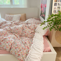 HKM-309843 Pastoral Small Floral Pure Cotton Bedding Set - Available in 1.2m, 1.5m, and 1.8m Sizes