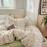 HKM-309843 Pastoral Small Floral Pure Cotton Bedding Set - Available in 1.2m, 1.5m, and 1.8m Sizes