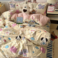 HKM-310675 Cartoon-Themed Washed Cotton Four-Piece Bedding Set with Fitted Sheet
