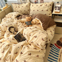 HKM-310675 Cartoon-Themed Washed Cotton Four-Piece Bedding Set with Fitted Sheet