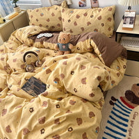 HKM-310675 Cartoon-Themed Washed Cotton Four-Piece Bedding Set with Fitted Sheet