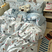 HKM-310675 Cartoon-Themed Washed Cotton Four-Piece Bedding Set with Fitted Sheet