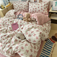 HKM-310675 Cartoon-Themed Washed Cotton Four-Piece Bedding Set with Fitted Sheet