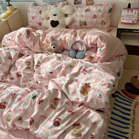 HKM-310675 Cartoon-Themed Washed Cotton Four-Piece Bedding Set with Fitted Sheet
