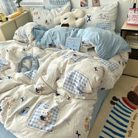 HKM-310675 Cartoon-Themed Washed Cotton Four-Piece Bedding Set with Fitted Sheet