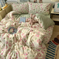 HKM-310675 Cartoon-Themed Washed Cotton Four-Piece Bedding Set with Fitted Sheet