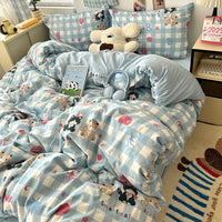 HKM-310675 Cartoon-Themed Washed Cotton Four-Piece Bedding Set with Fitted Sheet