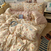 HKM-310675 Cartoon-Themed Washed Cotton Four-Piece Bedding Set with Fitted Sheet