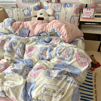 HKM-310675 Cartoon-Themed Washed Cotton Four-Piece Bedding Set with Fitted Sheet