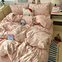 HKM-310675 Cartoon-Themed Washed Cotton Four-Piece Bedding Set with Fitted Sheet