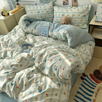 HKM-310675 Cartoon-Themed Washed Cotton Four-Piece Bedding Set with Fitted Sheet