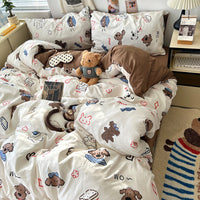 HKM-310675 Cartoon-Themed Washed Cotton Four-Piece Bedding Set with Fitted Sheet